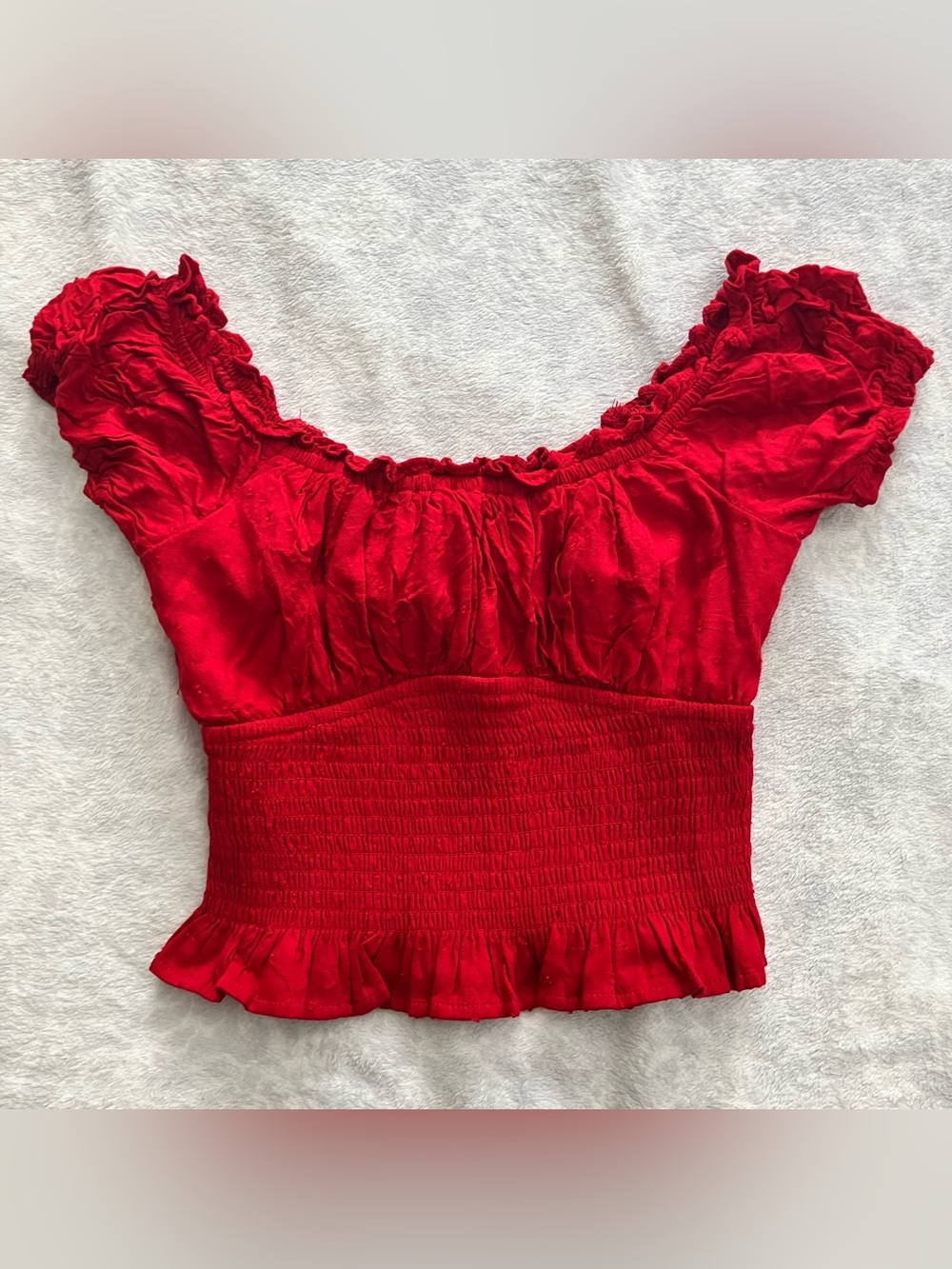 Hollister Red Smocked Off-Shoulder Crop Top